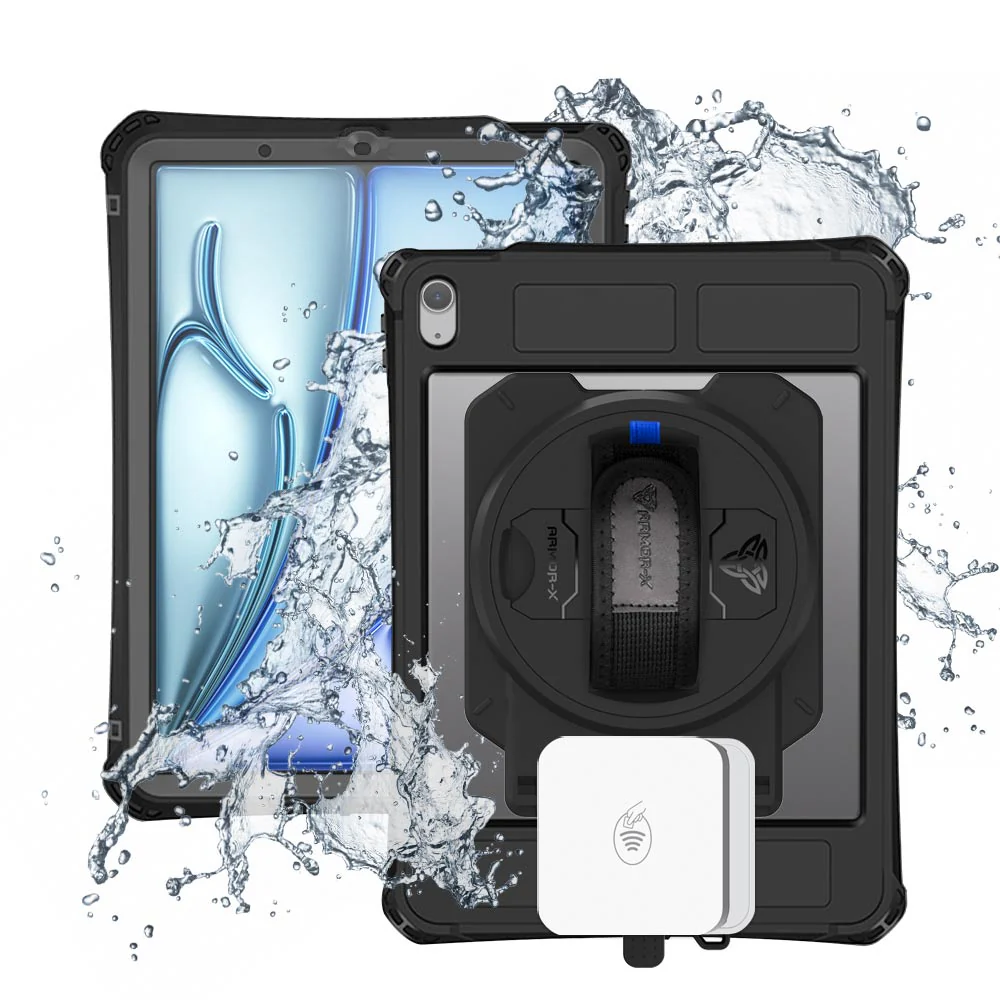 EX2-MAN-iPad-A5PN | iPad Air 11 (M2) / (M3) | IP68 Waterproof, Shock & Dust Proof Case With Stripe Reader M2 Card Reader Holder Supports Apple Pencil Pro Wireless Charging