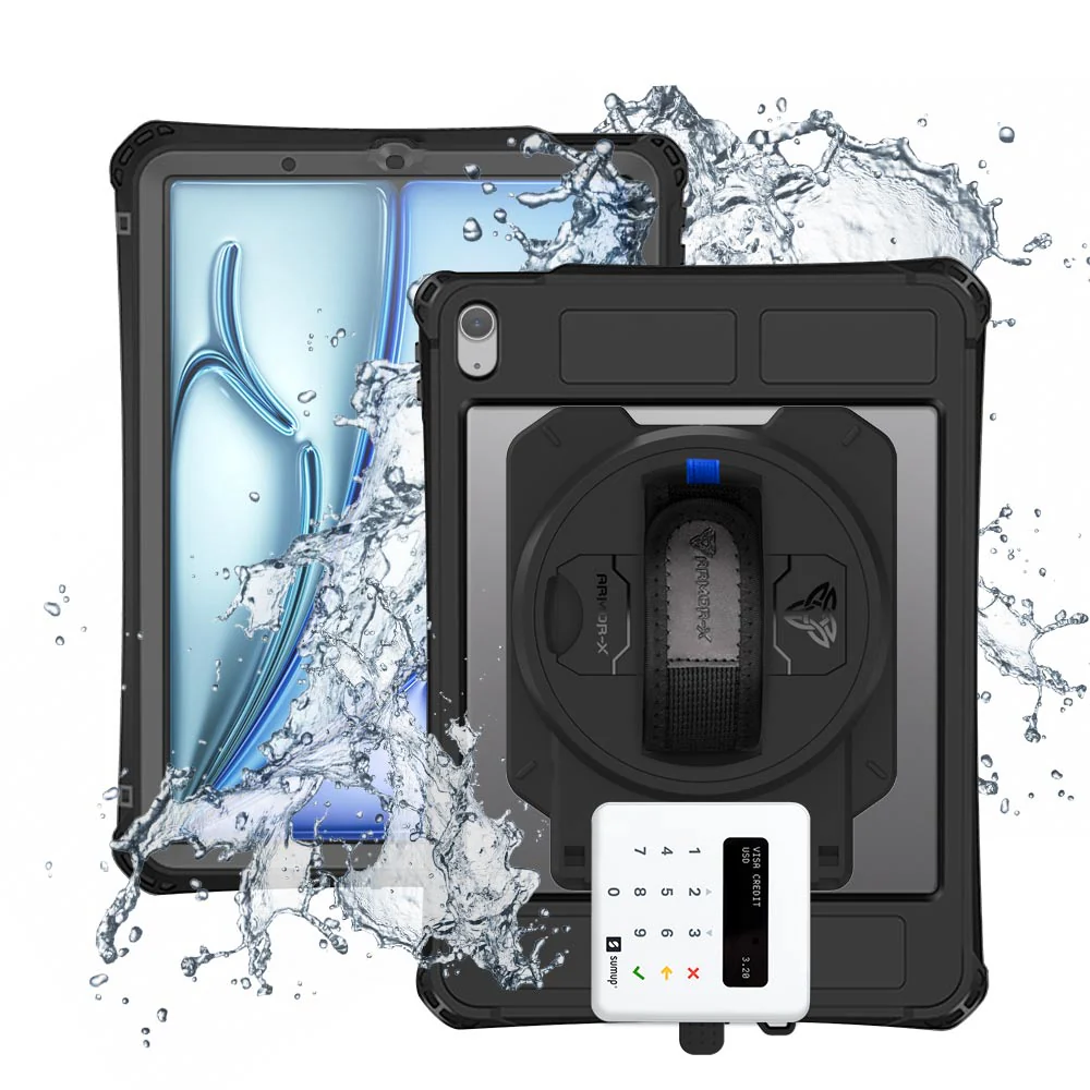 EX2-MAN-iPad-A5PN | iPad Air 11 (M2) / (M3) | IP68 Waterproof, Shock & Dust Proof Case With Sumup Card Reader Holder Supports Apple Pencil Pro Wireless Charging