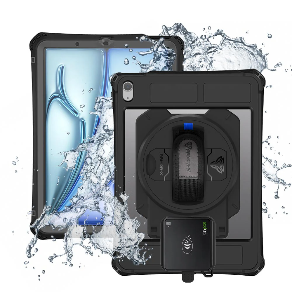 EX2-MAN-iPad-A5PN | iPad Air 4 2020 / Air 5 2022 | IP68 Waterproof, Shock & Dust Proof Case With BBPOS Chipper 3X Card Reader Holder Supports Apple Pencil 2 Wireless Charging