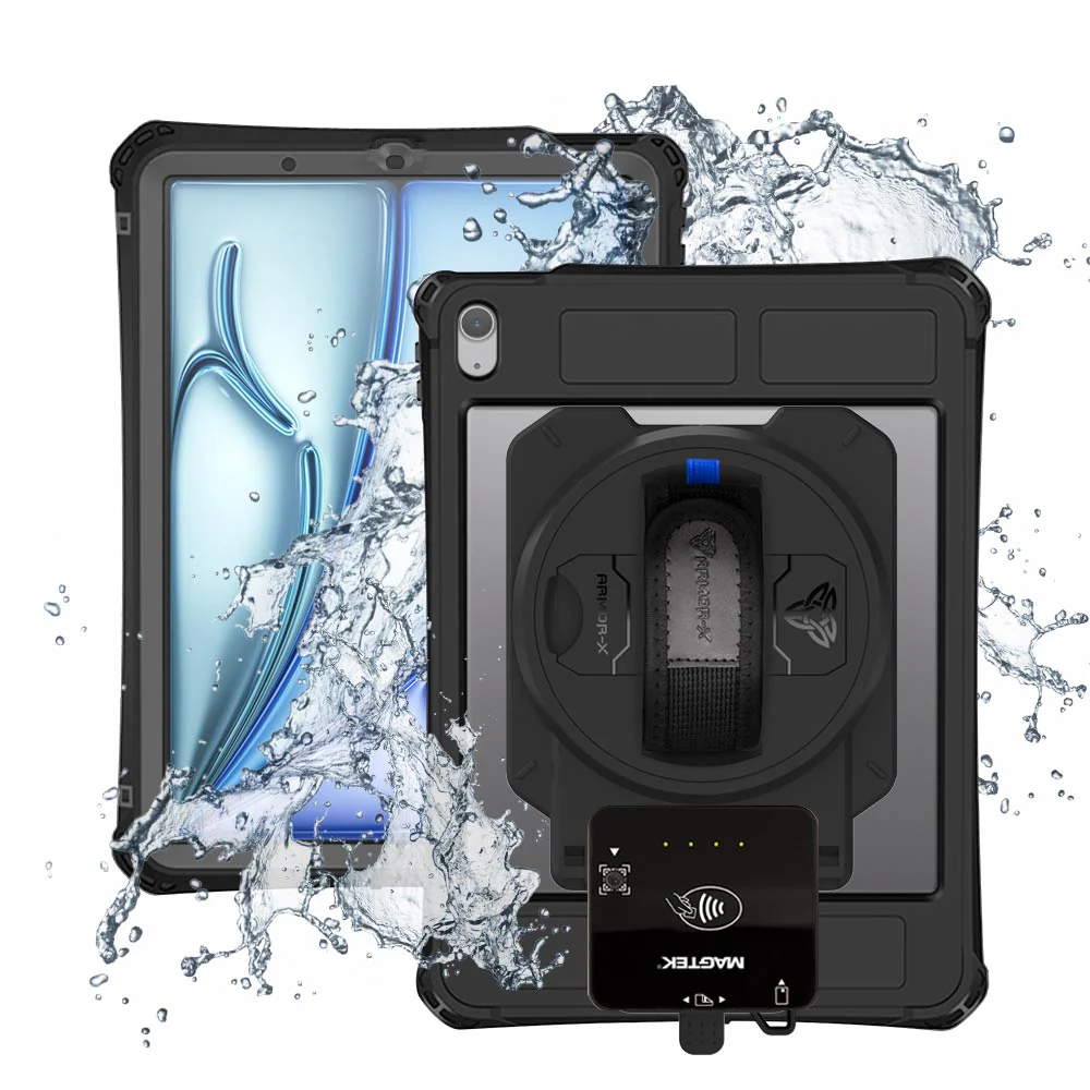 EX2-MAN-iPad-A5PN | iPad Air 4 2020 / Air 5 2022 | IP68 Waterproof, Shock & Dust Proof Case With Magtek DynaFlex II Go Card Reader Holder Supports Apple Pencil 2 Wireless Charging