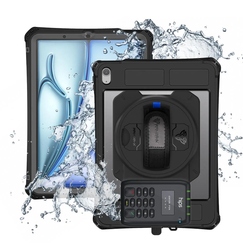 EX2-MAN-iPad-A5PN | iPad Air 4 2020 / Air 5 2022 | IP68 Waterproof, Shock & Dust Proof Case With Miura's M010 Card Reader Holder Supports Apple Pencil 2 Wireless Charging
