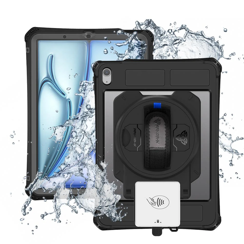 EX2-MAN-iPad-A5PN | iPad Air 4 2020 / Air 5 2022 | IP68 Waterproof, Shock & Dust Proof Case With Payanywhere 3-in-1 Credit Card Reader Holder Supports Apple Pencil 2 Wireless Charging