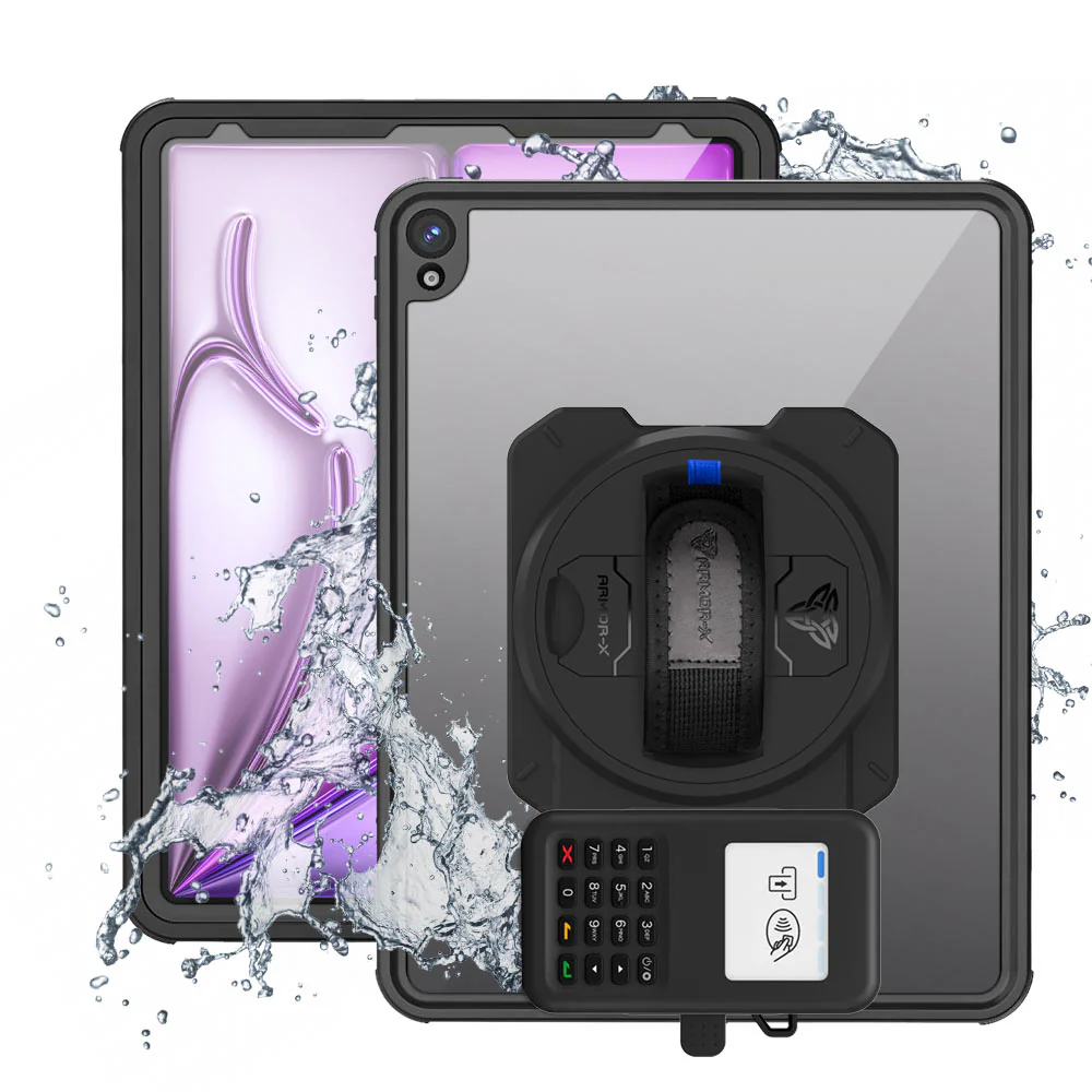 EX2-MAN-iPad-A6 | iPad Air 13 (M2) / (M3) | IP68 Waterproof, Shock & Dust Proof Case With Grafterr Go BBPOS WisePad 3 Card Reader Holder