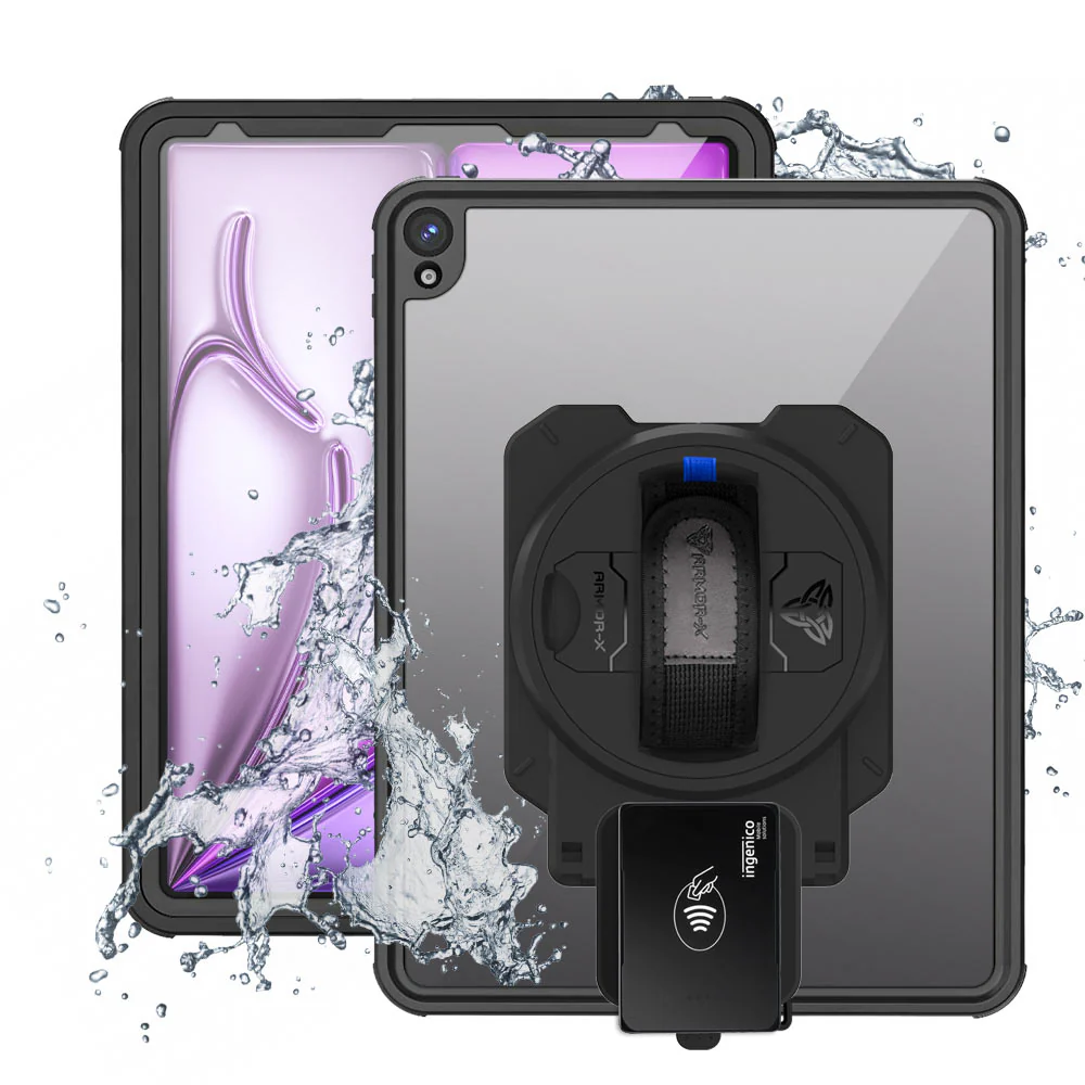 EX2-MAN-iPad-A6 | iPad Air 13 (M2) / (M3) | IP68 Waterproof, Shock & Dust Proof Case With Ingenico Moby 5500 Card Reader Holder