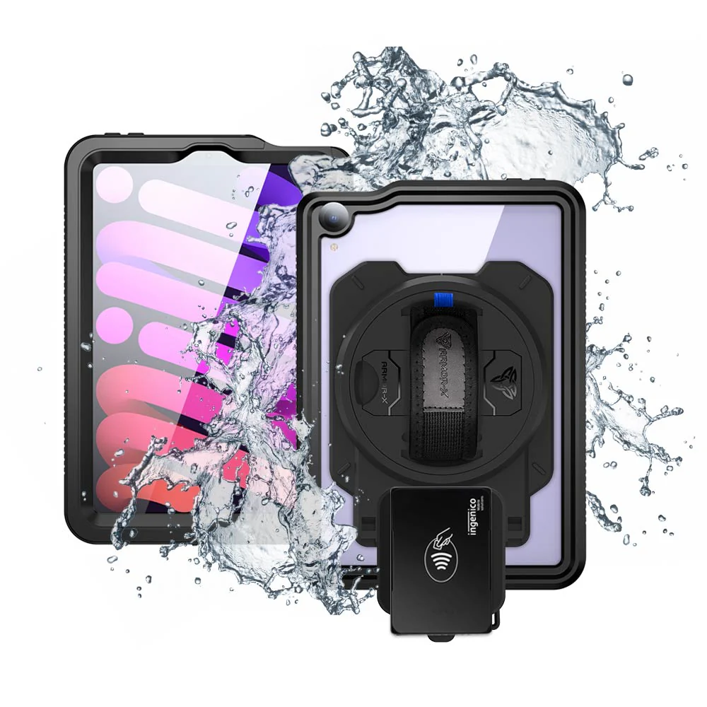 EX2-MAN-iPad-M6 | iPad mini 6 | IP68 Waterproof, Shock & Dust Proof Case With Ingenico Moby 5500 Card Reader Holder