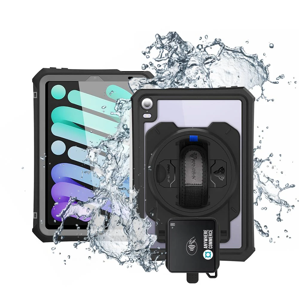 EX2-MAN-iPad-M6PN | iPad mini 6 | IP68 Waterproof, Shock & Dust Proof Case With AnywhereCommerce Walker C3X Credit Card Reader Holder Supports Apple Pencil 2 Wireless Charging