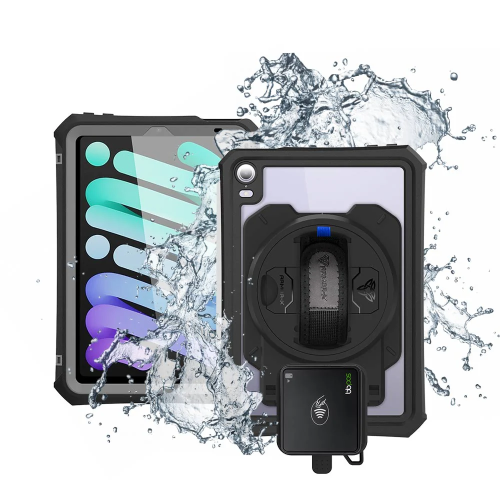 EX2-MAN-iPad-M6PN | iPad mini 6 | IP68 Waterproof, Shock & Dust Proof Case With BBPOS Chipper 3X Card Reader Holder Supports Apple Pencil 2 Wireless Charging