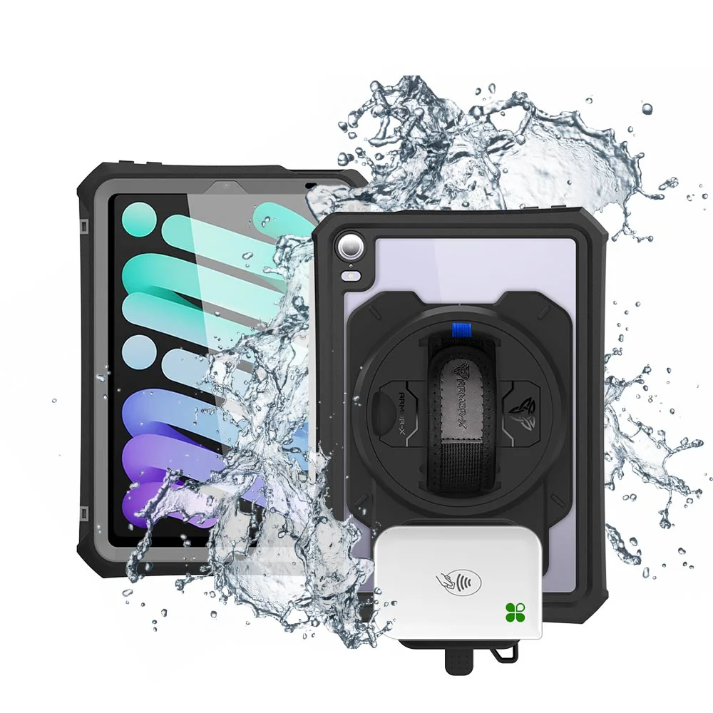 EX2-MAN-iPad-M6PN | iPad mini 6 | IP68 Waterproof, Shock & Dust Proof Case With Clover Go Card Reader Holder Supports Apple Pencil 2 Wireless Charging