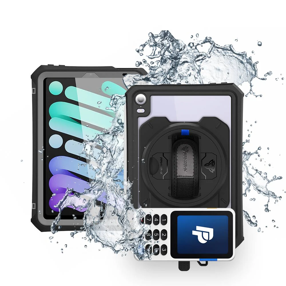 EX2-MAN-iPad-M6PN | iPad mini (A17 Pro) | IP68 Waterproof, Shock & Dust Proof Case With PayPal Reader Zettle V3 Holder Supports Apple Pencil Pro Wireless Charging