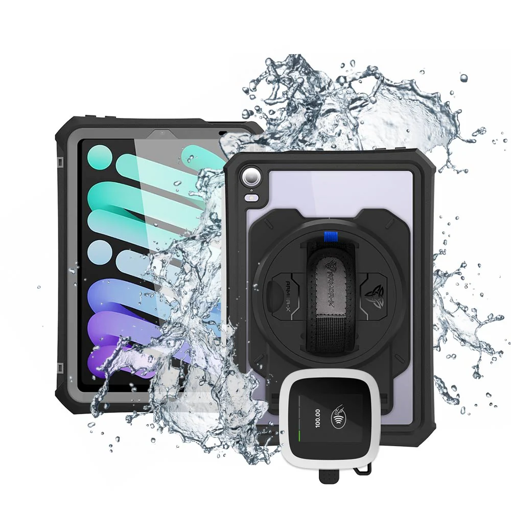EX2-MAN-iPad-M6PN | iPad mini (A17 Pro) | IP68 Waterproof, Shock & Dust Proof Case With Revolut Card Reader Holder Supports Apple Pencil Pro Wireless Charging