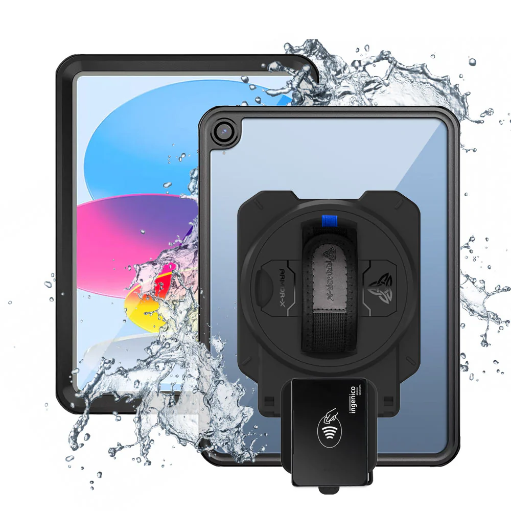 EX2-MAN-iPad-N5 | iPad 10.9 (10th Gen.) | IP68 Waterproof, Shock & Dust Proof Case With Ingenico Moby 5500 Card Reader Holder