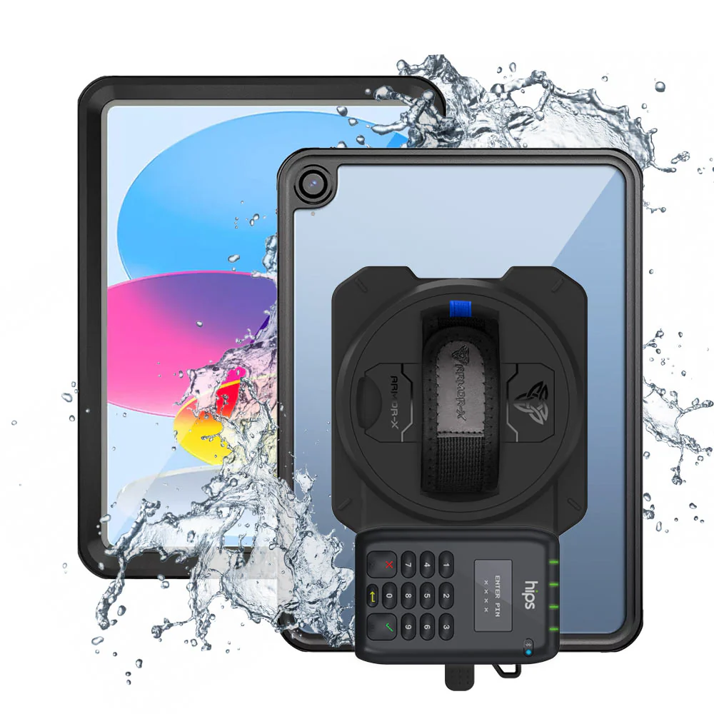 EX2-MAN-iPad-N5 | iPad 10.9 (10th Gen.) | IP68 Waterproof, Shock & Dust Proof Case With Miura's M010 Card Reader Holder
