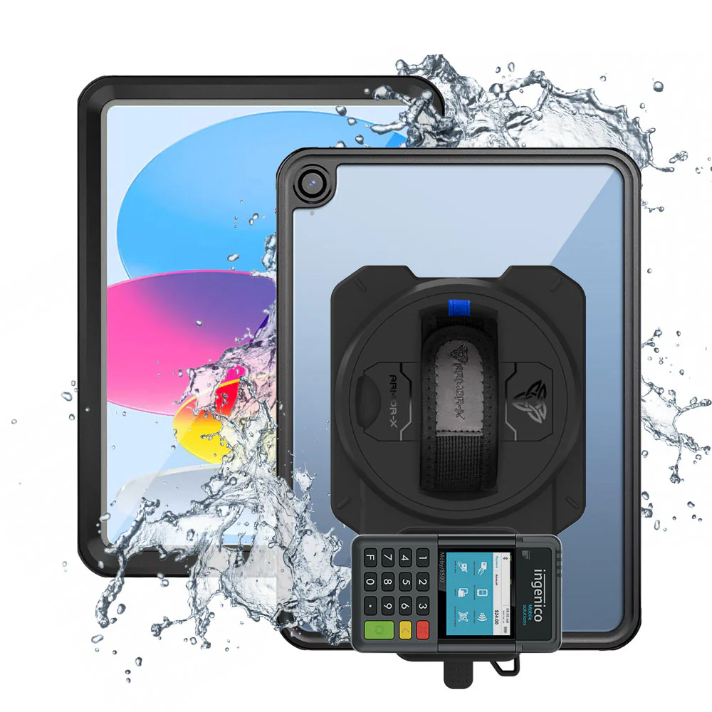EX2-MAN-iPad-N5 | iPad 11-Inch (11th Gen / A16) | IP68 Waterproof, Shock & Dust Proof Case With Ingenico Moby 6500 Card Reader Holder