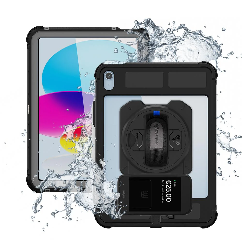EX2-MAN-iPad-N5PN | iPad 10.9 (10th Gen.) | IP68 Waterproof, Shock & Dust Proof Case With Adyen AMS1 Card Reader Holder & Pencil Holder