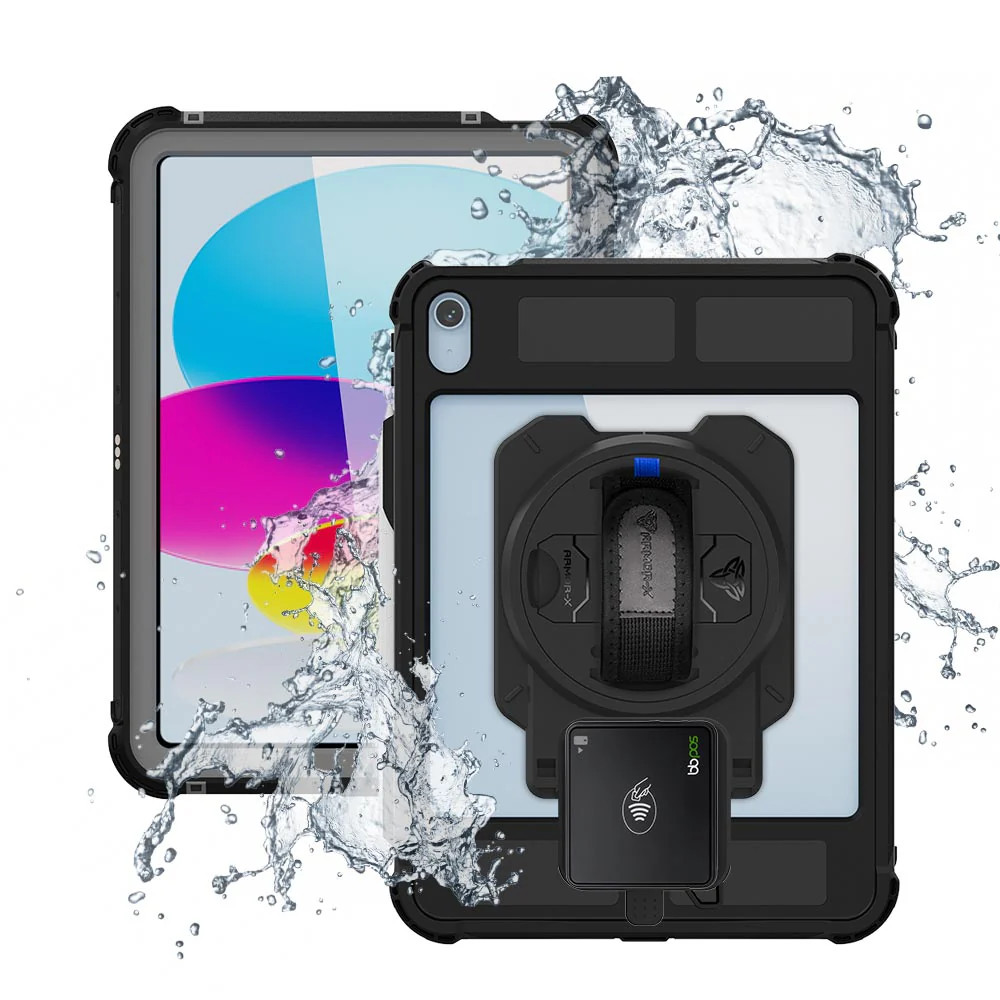 EX2-MAN-iPad-N5PN | iPad 10.9 (10th Gen.) | IP68 Waterproof, Shock & Dust Proof Case With BBPOS Chipper 3X Card Reader Holder & Pencil Holder