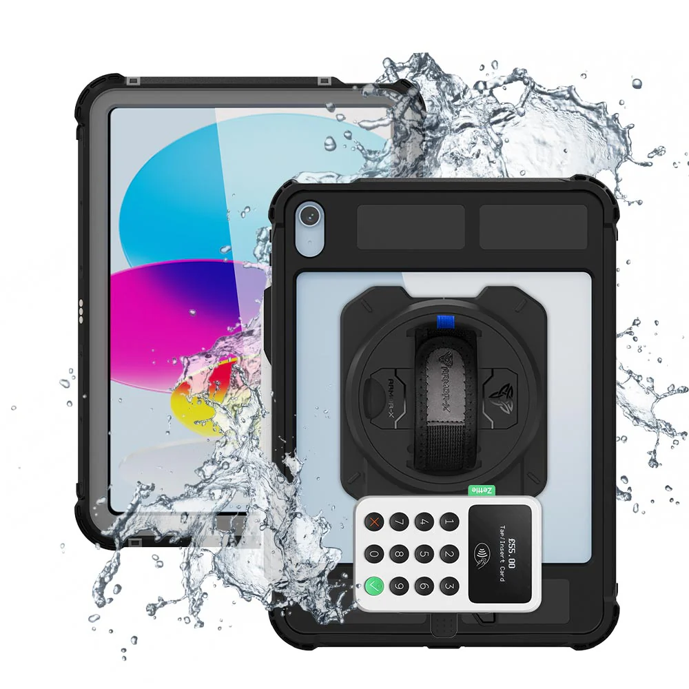 EX2-MAN-iPad-N5PN | iPad 10.9 (10th Gen.) | IP68 Waterproof, Shock & Dust Proof Case With PayPal Zettle Card Reader 2 Holder & Pencil Holder