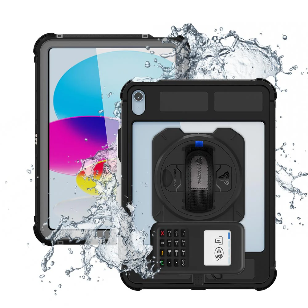 EX2-MAN-iPad-N5PN | iPad 11-Inch (11th Gen / A16) | IP68 Waterproof, Shock & Dust Proof Case With Grafterr Go BBPOS WisePad 3 Card Reader Holder & Pencil Holder
