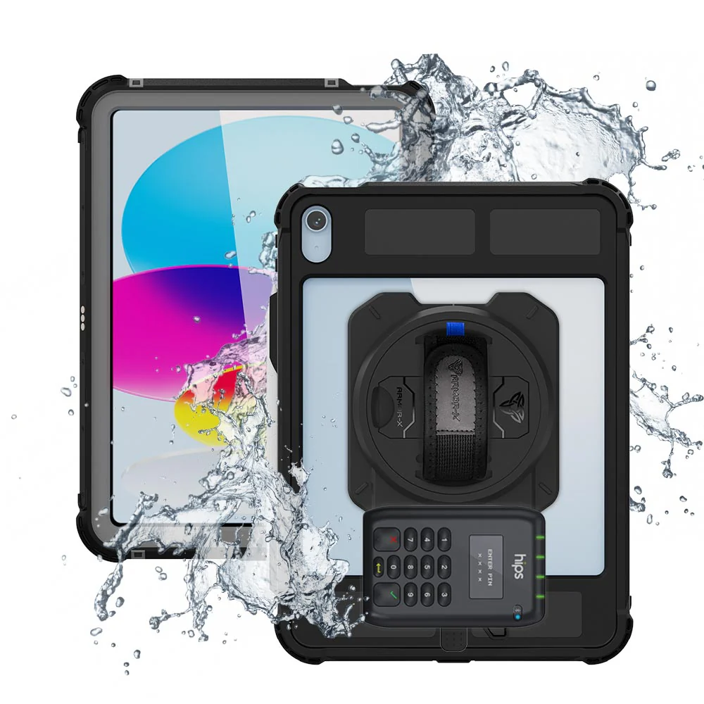 EX2-MAN-iPad-N5PN | iPad 11-Inch (11th Gen / A16) | IP68 Waterproof, Shock & Dust Proof Case With Miura's M010 Card Reader Holder & Pencil Holder