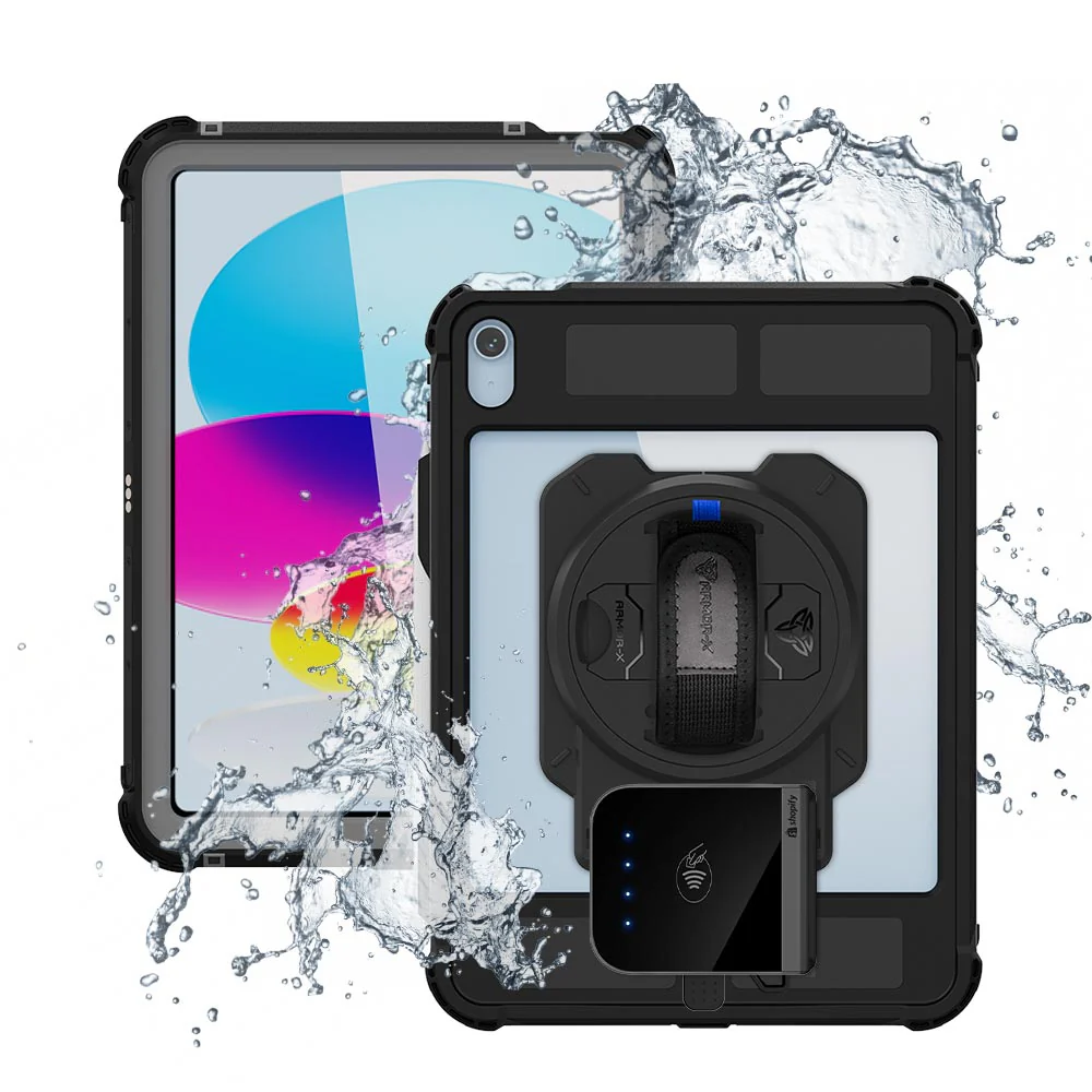 EX2-MAN-iPad-N5PN | iPad 11-Inch (11th Gen / A16) | IP68 Waterproof, Shock & Dust Proof Case With Shopify Tap & Chip Card Reader Holder & Pencil Holder