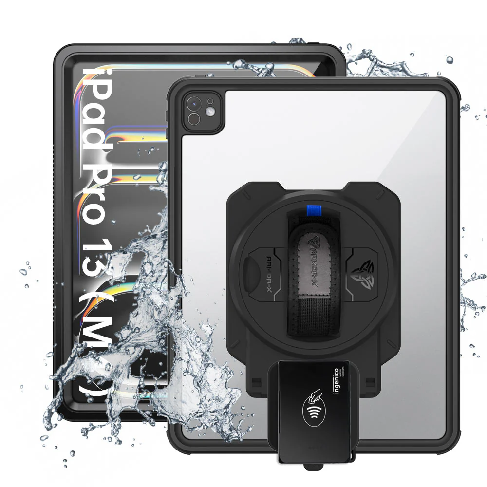 EX2-MAN-iPad-PR10 | iPad Pro 13 (M4) / (M5) | IP68 Waterproof, Shock & Dust Proof Case With Ingenico Moby 5500 Card Reader Holder