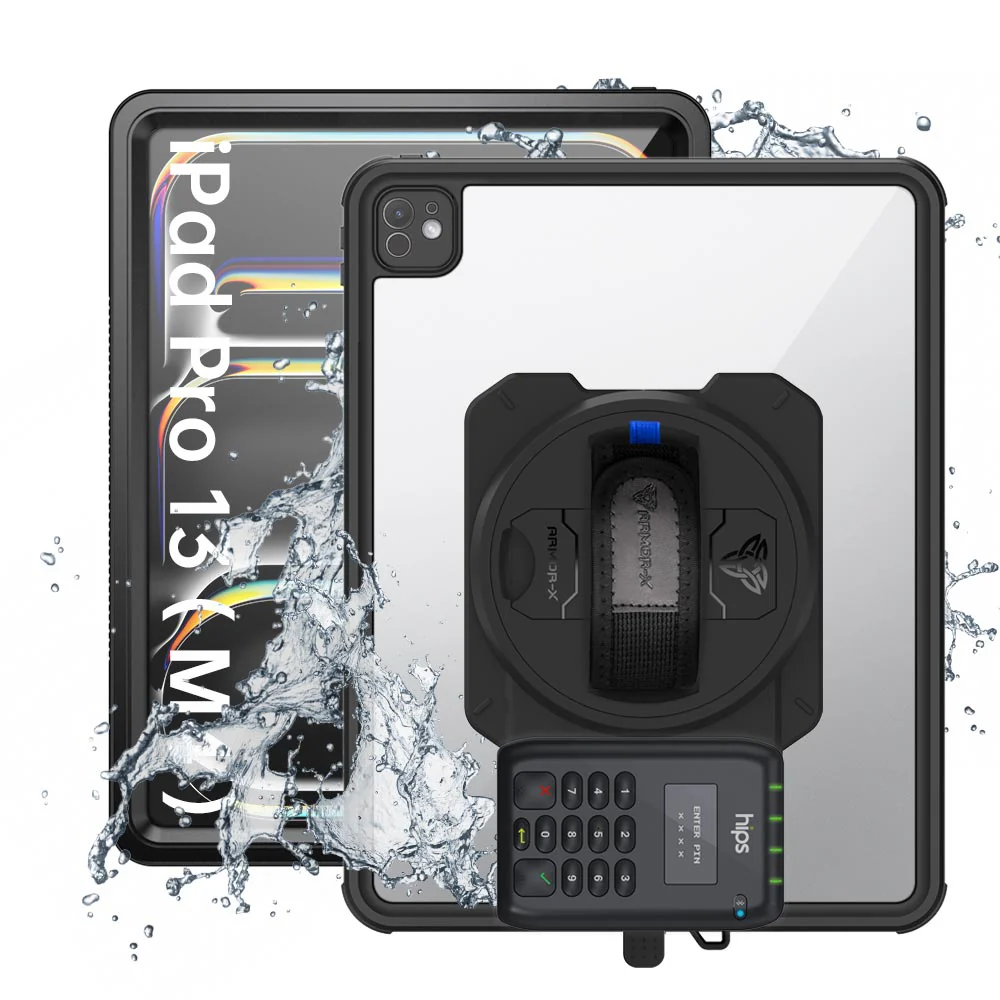 EX2-MAN-iPad-PR10 | iPad Pro 13 (M4) / (M5) | IP68 Waterproof, Shock & Dust Proof Case With Miura's M010 Card Reader Holder