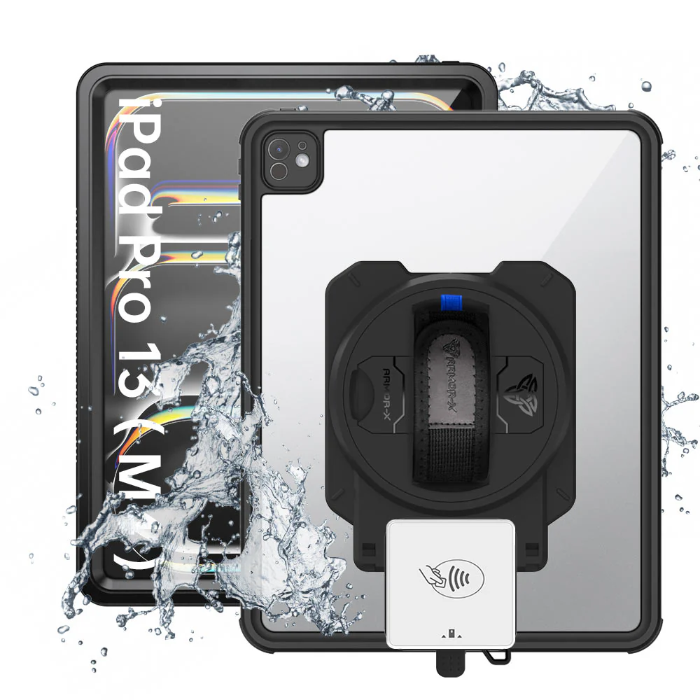 EX2-MAN-iPad-PR10 | iPad Pro 13 (M4) / (M5) | IP68 Waterproof, Shock & Dust Proof Case With Payanywhere 3-in-1 Credit Card Reader Holder