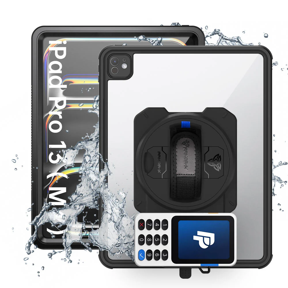 EX2-MAN-iPad-PR10 | iPad Pro 13 (M4) / (M5) | IP68 Waterproof, Shock & Dust Proof Case With PayPal Reader Zettle V3 Holder