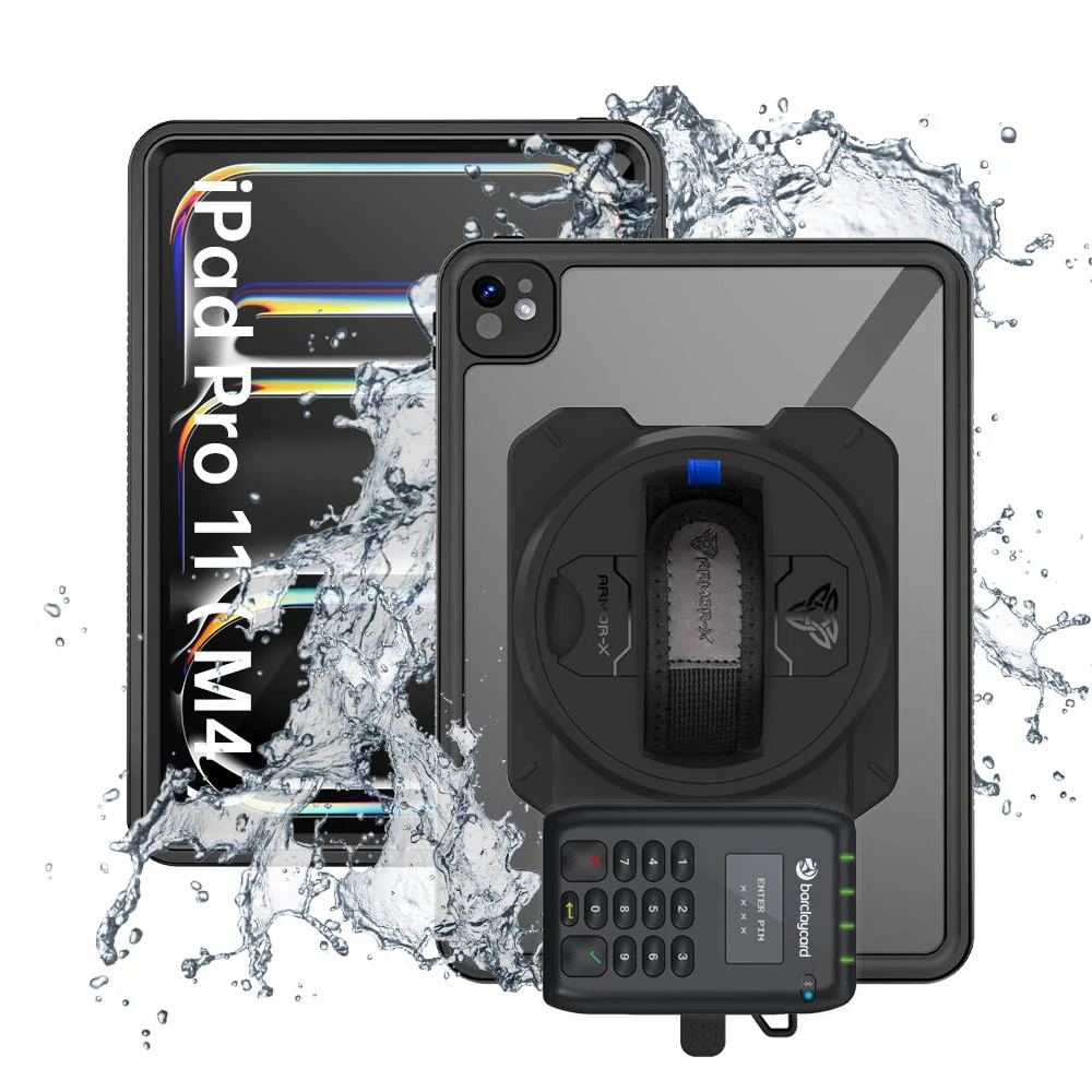 EX2-MAN-iPad-PR11 | iPad Pro 11 (M4) / (M5) | IP68 Waterproof, Shock & Dust Proof Case With Barclaycard Card Reader Holder