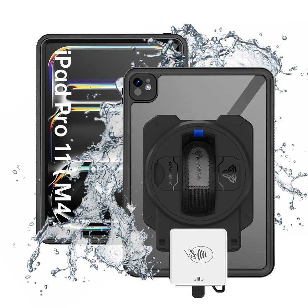EX2-MAN-iPad-PR11 | iPad Pro 11 (M4) / (M5) | IP68 Waterproof, Shock & Dust Proof Case With Payanywhere 3-in-1 Credit Card Reader Holder