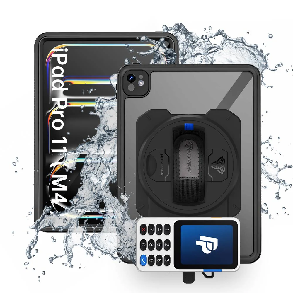 EX2-MAN-iPad-PR11 | iPad Pro 11 (M4) / (M5) | IP68 Waterproof, Shock & Dust Proof Case With PayPal Reader Zettle V3 Holder