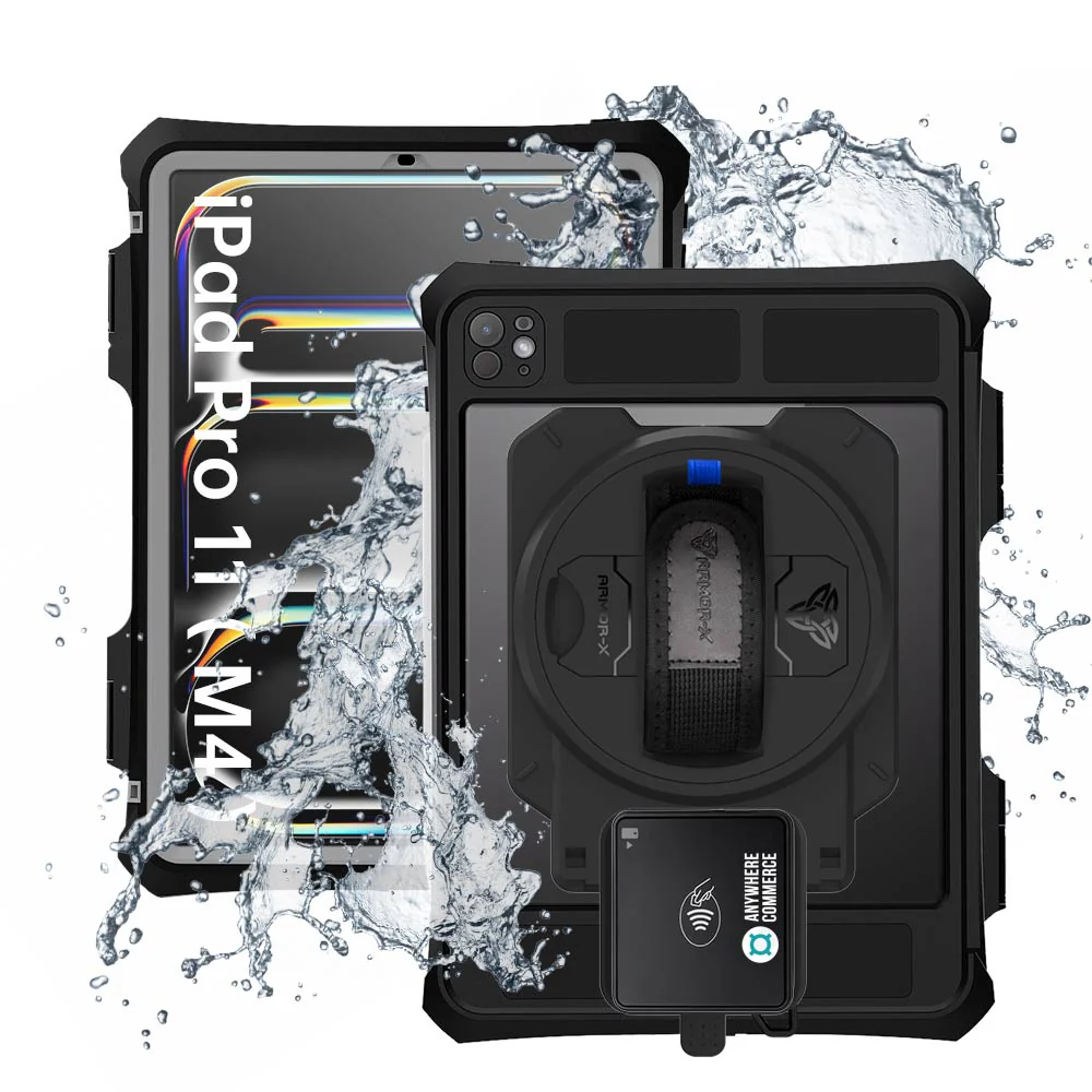EX2-MAN-iPad-PR11PN | iPad Pro 11 (M4) / (M5) | IP68 Waterproof, Shock & Dust Proof Case With AnywhereCommerce Walker C3X Credit Card Reader Holder Supports Apple Pencil Pro Wireless Charging