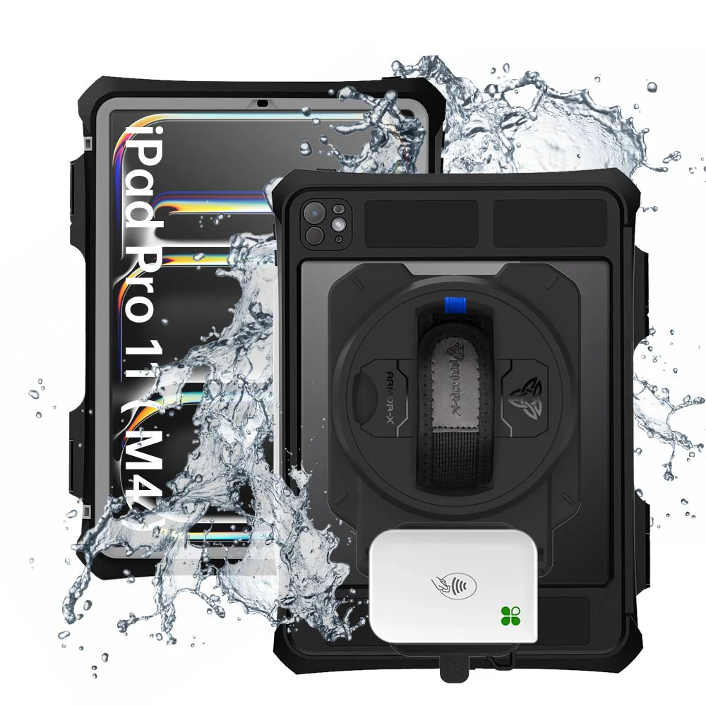 EX2-MAN-iPad-PR11PN | iPad Pro 11 (M4) / (M5) | IP68 Waterproof, Shock & Dust Proof Case With Clover Go Card Reader Holder Supports Apple Pencil Pro Wireless Charging