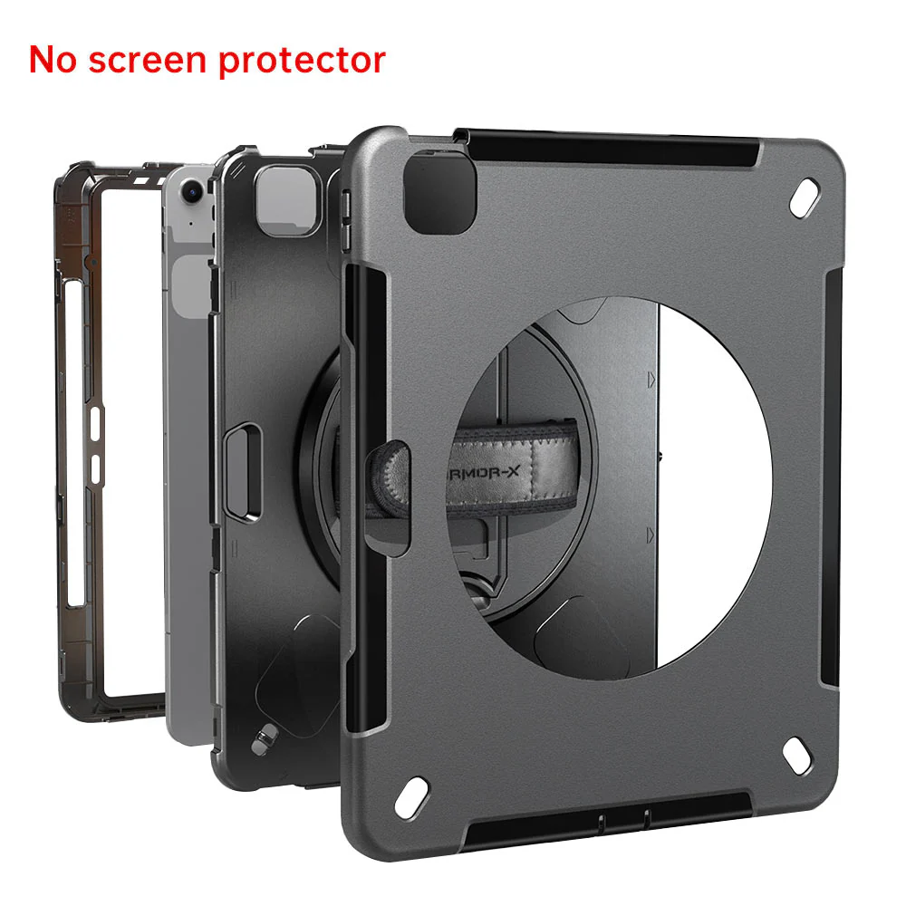 EXN-iPad-A6 | iPad Air 13 (M2) / (M3) / (M4) | Ultra 3 layers shockproof rugged case with hand strap & kick-stand (No screen protector) - Image 9