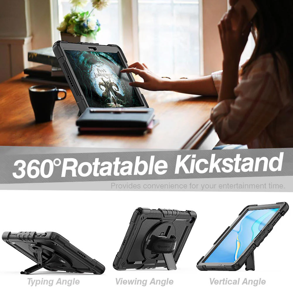 GEN-HW-T10 | Huawei MatePad T 10 9.7" / MatePad T 10S 10.1" | Rainproof military grade rugged case with hand strap and kick-stand - Image 10