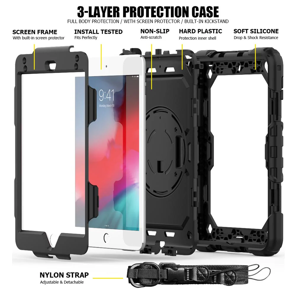 GEN-iPad-M5 | iPad mini 5 / mini 4 | Rainproof military grade rugged case with hand strap and kick-stand - Image 9