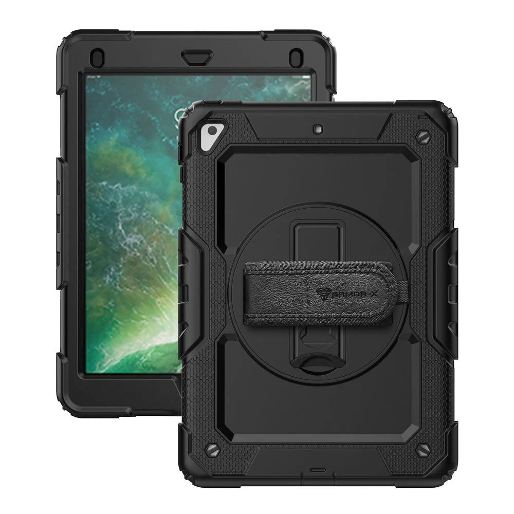 GEN-iPad-N2 | iPad 9.7 ( 5th / 6th Gen.) 2017 / 2018 | Rainproof military grade rugged case with hand strap and kick-stand