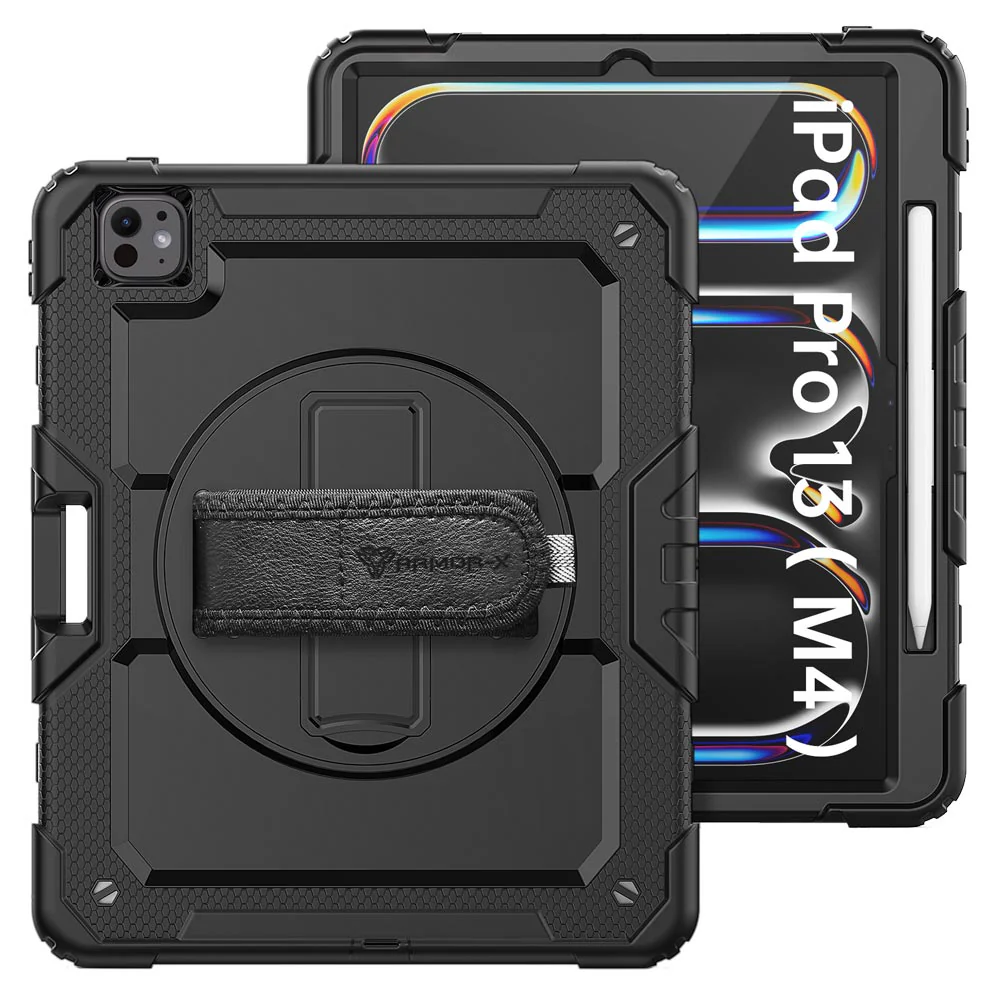 GEN-iPad-PR10 | iPad Pro 13 (M4) / (M5) | Rainproof military grade rugged case with hand strap and kick-stand