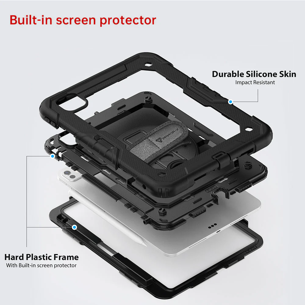 GEN-iPad-PR11 | iPad Pro 11 (M4) / (M5) | Rainproof military grade rugged case with hand strap and kick-stand - Image 9