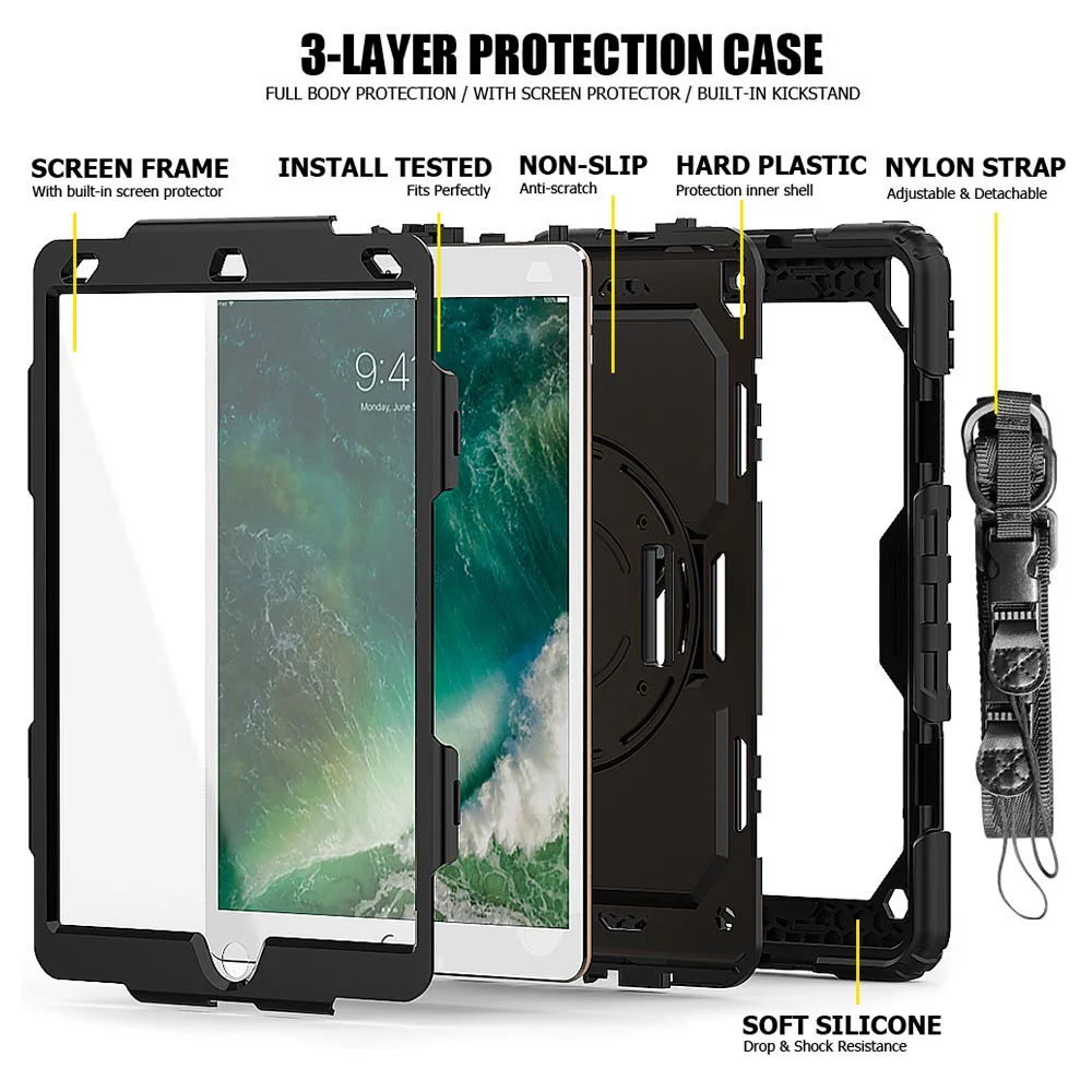 GEN-iPad-PR3 | iPad Pro 10.5 2017 | Rainproof military grade rugged case with hand strap and kick-stand - Image 9