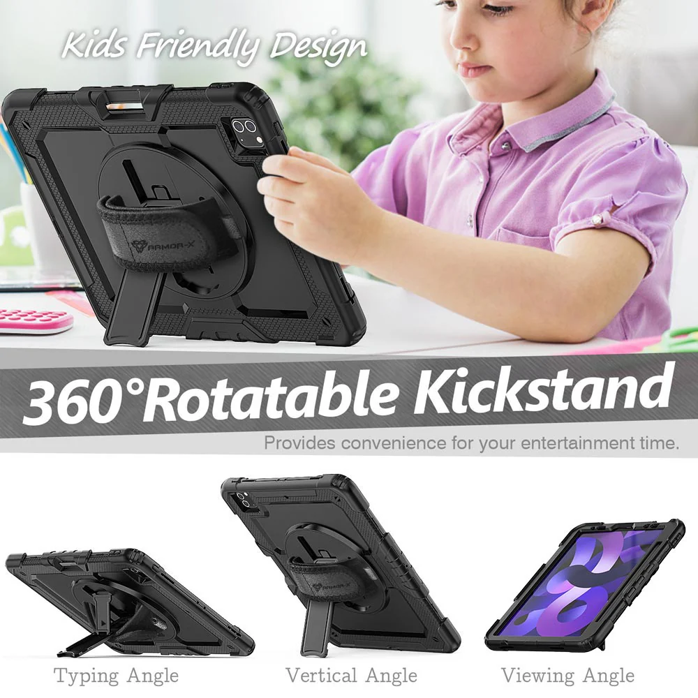 GEN-iPad-PR6 | iPad Pro 11 ( 2nd / 3rd / 4th Gen. ) 2020 / 2021 / 2022 | Rainproof military grade rugged case with hand strap and kick-stand - Image 10