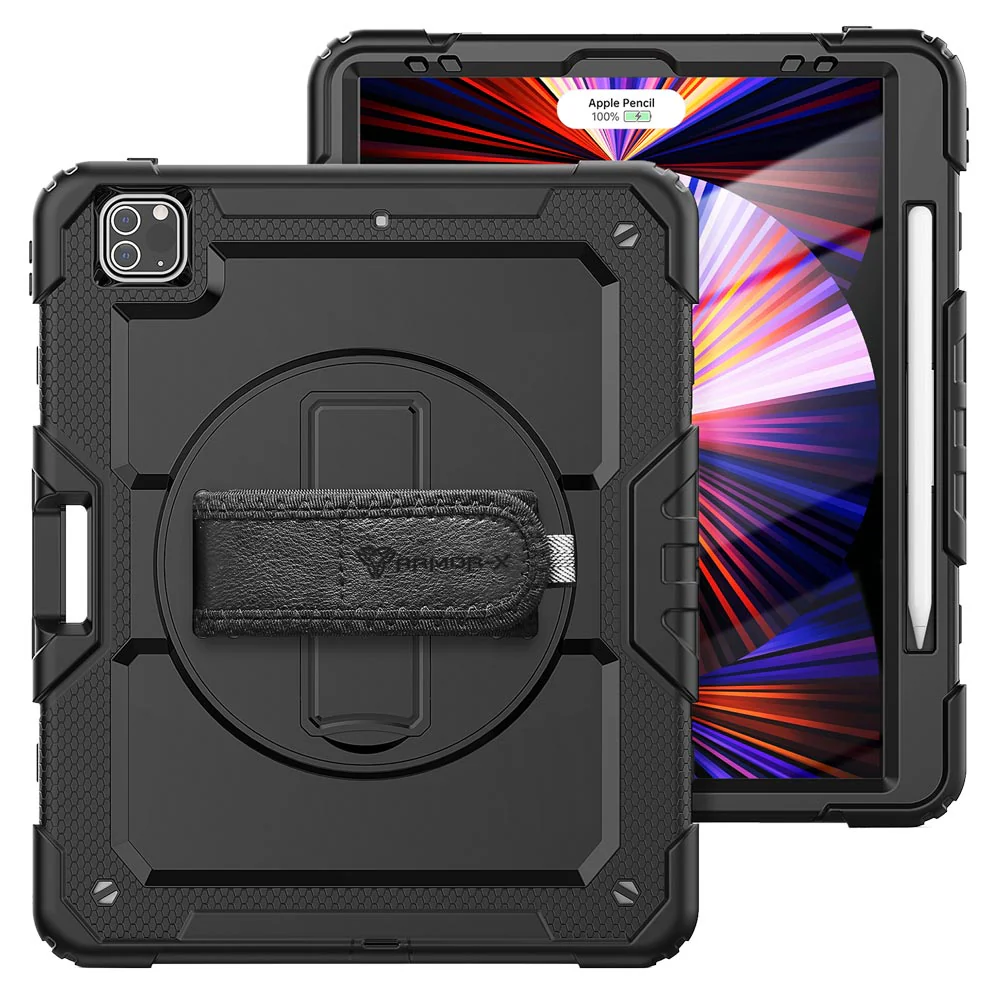 GEN-iPad-PR9 | iPad Pro 12.9 ( 3rd / 4th / 5th / 6th Gen. ) 2018 / 2020 / 2021 / 2022 | Rainproof military grade rugged case with hand strap and kick-stand