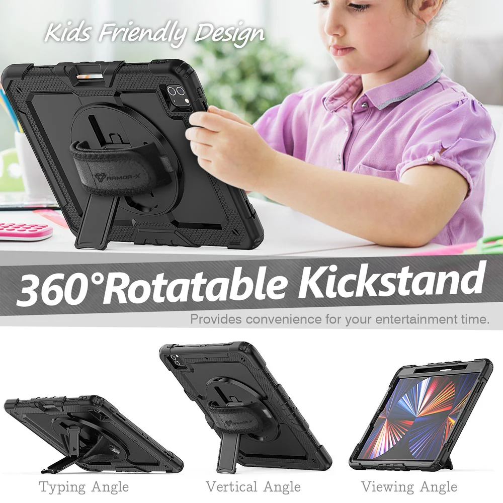 GEN-iPad-PR9 | iPad Pro 12.9 ( 3rd / 4th / 5th / 6th Gen. ) 2018 / 2020 / 2021 / 2022 | Rainproof military grade rugged case with hand strap and kick-stand - Image 10