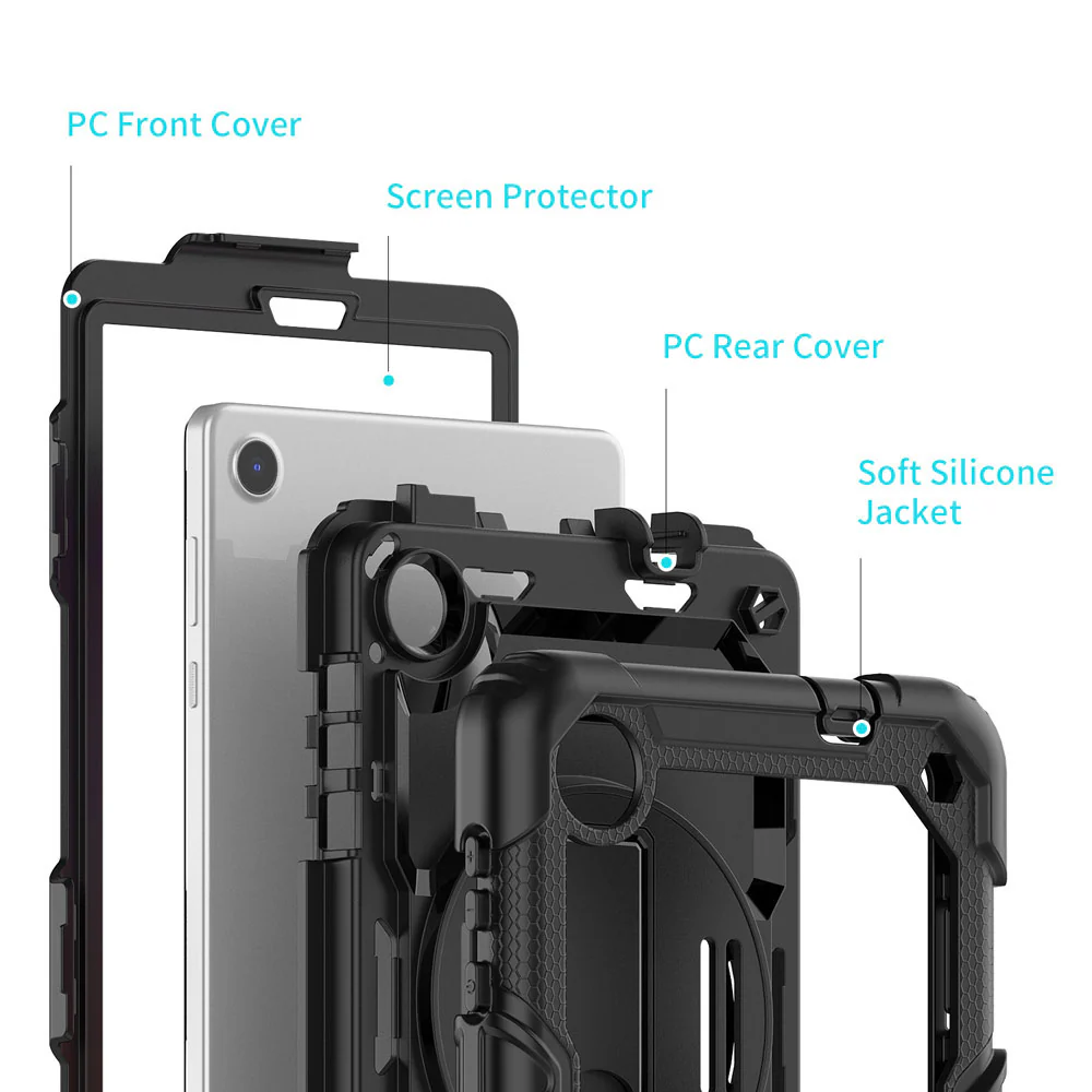 GEN-LN-M8G4 | Lenovo Tab M8 (4th Gen) 2024 TB301 / TB300 | Rainproof military grade rugged case with hand strap and kick-stand - Image 10