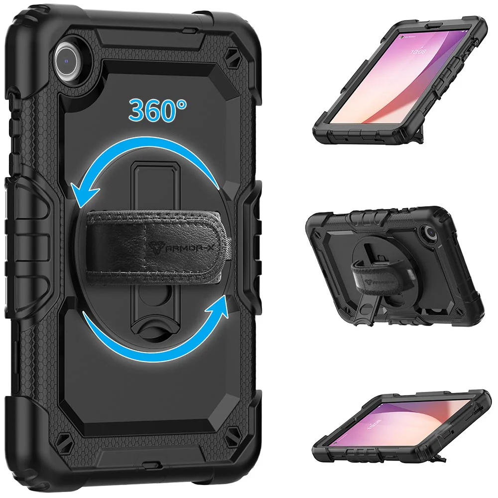 GEN-LN-M8G4 | Lenovo Tab M8 (4th Gen) 2024 TB301 / TB300 | Rainproof military grade rugged case with hand strap and kick-stand - Image 11