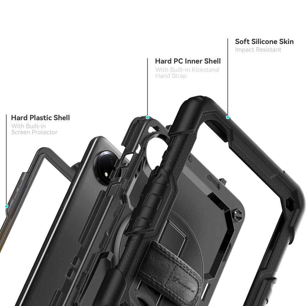 GEN-Mi-RMPSE-8.7 | Xiaomi Redmi Pad SE 8.7 / Redmi Pad SE 8.7 4G | Rainproof military grade rugged case with hand strap and kick-stand - Image 9