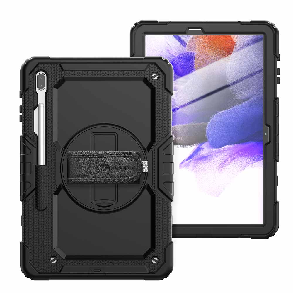 GEN-SS-S7FE | Samsung Galaxy Tab S7 Plus S7+ SM-T970 / T975 / T976B | Rainproof military grade rugged case with hand strap and kick-stand