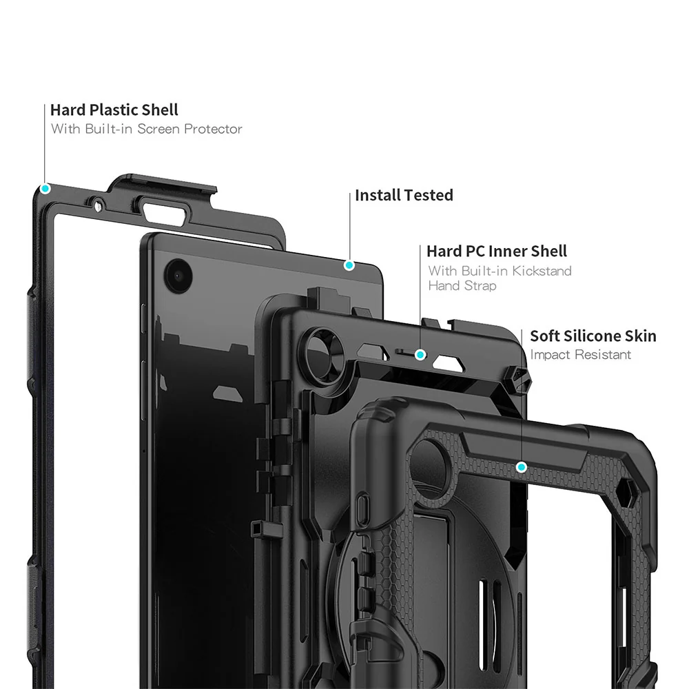 GEN-SS-X110 | Samsung Galaxy Tab A9 ( 8.7" ) SM-X110 / SM-X115 | Rainproof military grade rugged case with hand strap and kick-stand - Image 8