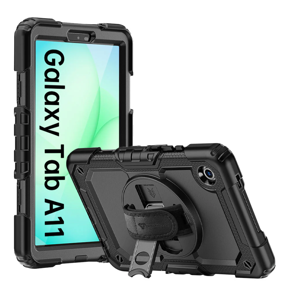 GEN-SS-X135 | Samsung Galaxy Tab A11 ( 8.7" ) SM-X133 / SM-X135 | Rainproof military grade rugged case with hand strap and kick-stand