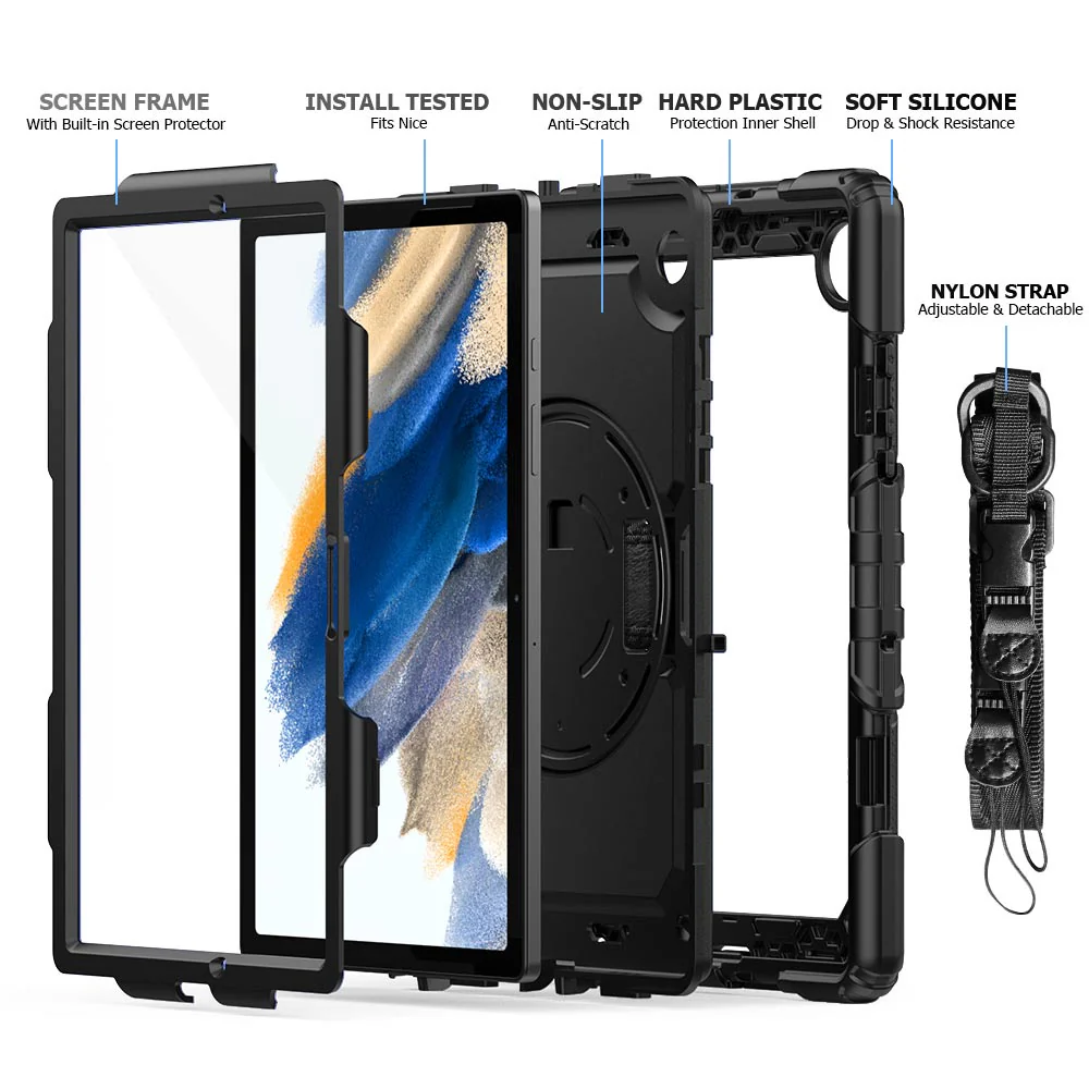 GEN-SS-X205 | Samsung Galaxy Tab A8 SM-X200 / X205 | Rainproof military grade rugged case with hand strap and kick-stand - Image 9