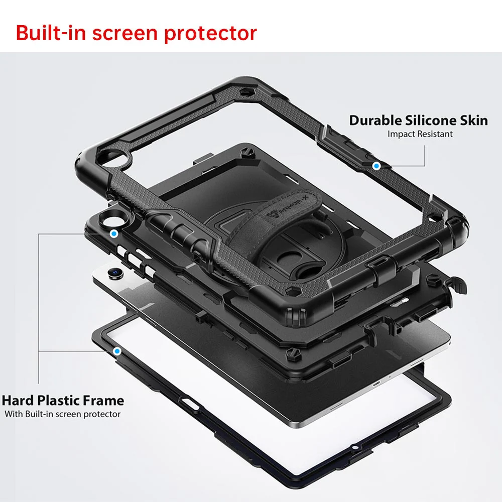 GEN-SS-X230 | Samsung Galaxy Tab A11+ A11 Plus ( 11" ) SM-X230 / SM-X235 / SM-X236 / SM-X238 | Rainproof military grade rugged case with hand strap and kick-stand - Image 9